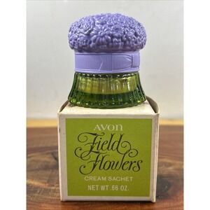 Vintage Avon Field Flowers Cream Sachet Decorative Jar Collectable 0.66 oz Boxed